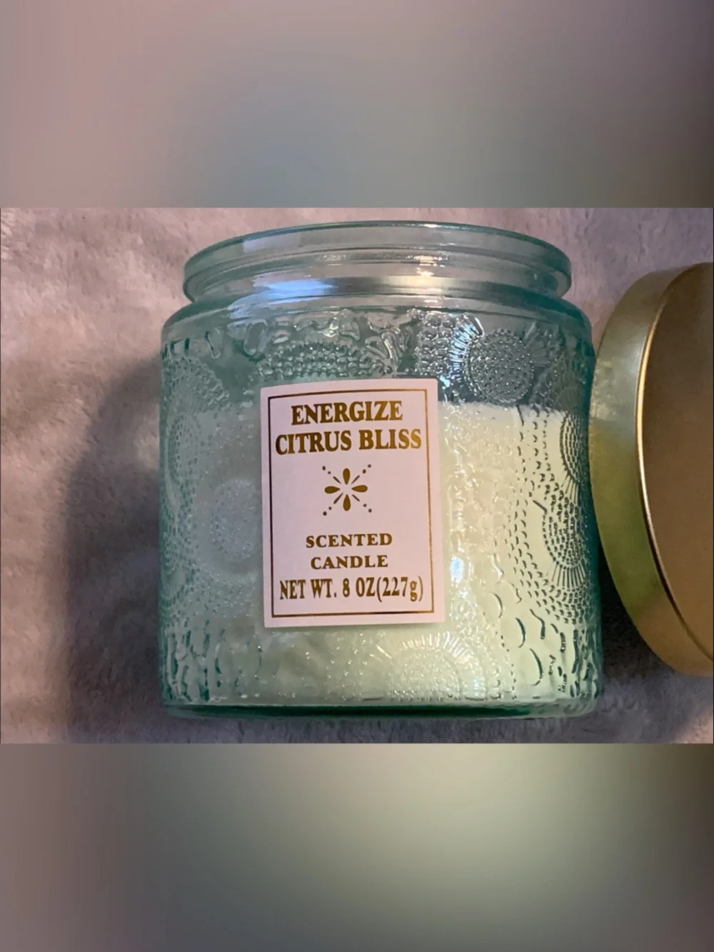 Energie Citrus Bliss Jar Candle Glass Jar with Gold Tone Lid